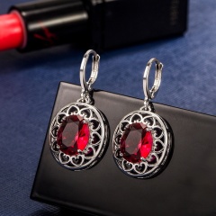 Copper Inlaid CZ Silver Dangling Earring 1.6*3.3cm Red