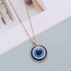 Blue Evil Eye Gold Necklace 50+7cm Round