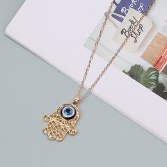 Blue Evil Eye Gold Necklace 50+7cm Palm