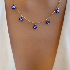 Evil Eye Beads Gold Necklace 41+5cm 5 Beads