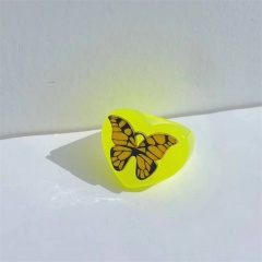 Color Transparent Resin Butterfly Ring Inradium 1.7 cm Yellow