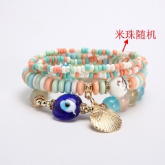 4PCS/Set Charm Beads With Shell Blue Lampwork Glass Bead Evil Eye Elastic Bracelet Set Colorful