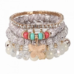 5PCS/Set Charm Beads With Crystal Elastic Bracelet Set White