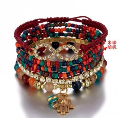 6PCS/Set Charm Beads With Inlaid Rhinestone Elastic Bracelet Set Colorful