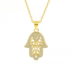 Copper Inlaid White CZ Palm Necklace Chain 45+5cm Gold