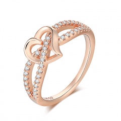 Heart Inlaid Rhinestone Rose Gold Ring #7