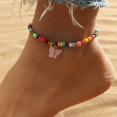 Colorful Beads Elastic Anklet Butterfly