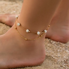 Copper Chain With Shambhala Beads Anklet 22+5cm Gold