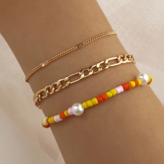 3PCS/Set Charm Beads And Gold Chain Bracelet Set 16+7cm Yellow