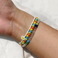 3PCS/Set Color Charm Beads Elastic Bracelet Set Color