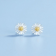 S925 Needle Copper Daisy Flower Open Earring Silver