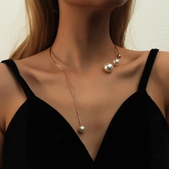 White Pearl Collarbone Chain Necklace Inradium 14CM Rose Gold