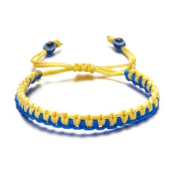 Handmake Knit Ukrainian Flag Color Bracelet Adjustable Blue+Yellow