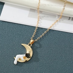 Moon Astronaut Pendant Necklace 50+5cm Gold