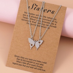2PCS/Set Stainless Steel Butterfly Necklace 45+5cm Silver