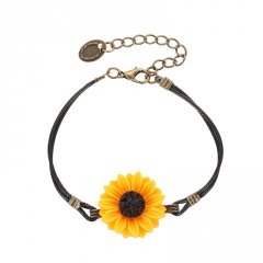 Daisy Flower Leather Bracelet 23+4CM Yellow
