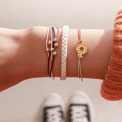 3PCS/Set Sunflower Daisy Knit Bracelet Set 19-24cm Colorful