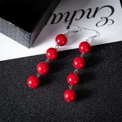 Color Pearl Earring 1.2*7cm Red Pearl