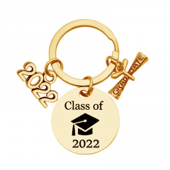 2022 Graduation Jewelry Doctorial Hat Titanium Steel Keychain Gold