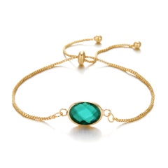 Inlaid Crystal Gemstone Gold Adjustable Bracelet 16-28cm Green