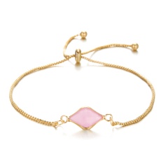 Inlaid Crystal Gemstone Gold Adjustable Bracelet 16-28cm Pink