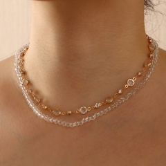 2PCS/Set Bohemian Style Crystal Beads Charm Necklace 36-45 +10cm Gold