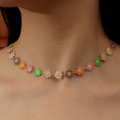 Color Daisy Beads Charm Necklace 38+9.5cm Gold