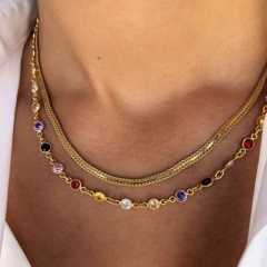 2PCS/Set Bohemian Color Rhinestone Beads Charm Necklace 40+5cm Gold
