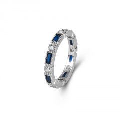 Copper Inlaid Blue CZ Silver Ring #7