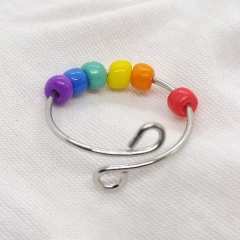 DIY Colorful Rainbow Beads Rotatable Decompression Copper Ring Colorful