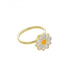 Rotatable Color Daisy Gold Adjustable Opening Ring Gold