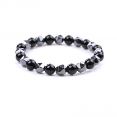 8 mm Gemstone Beads Spaced Dark Iron Ore Beads Handmake Elastic Bracelet Bright Black