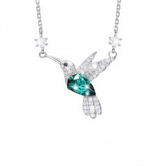 Inlaid Rhinestone With Green Crystal Gemstone Bird Necklace 45+5cm Green