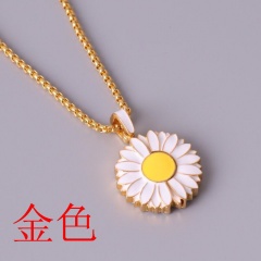 Stainless Steel Chain Double Layer openable Sunflower Necklace 60 CM Gold