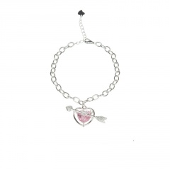 Copper Inlaid Pink Heart Gemstone Cupid Arrow Jewelry Bracelet