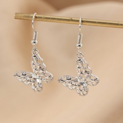 Inlaid Crystal Butterfly Earring 2*3.5cm Silver