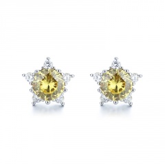 S925 Needle Copper Inlaid Color CZ Earring 8mm Yellow