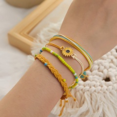 4PCS/Set Sunflower Daisy Knit Bracelet Set Yellow