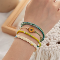 4PCS/Set Sunflower Daisy Knit Bracelet Set Green
